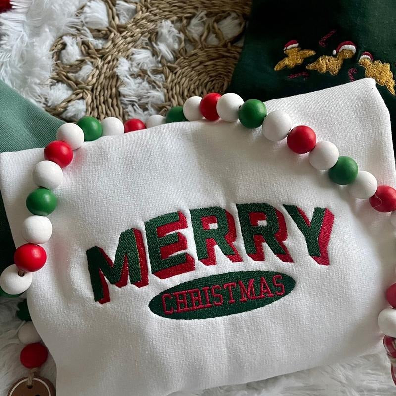 Embroidered Block MERRY CHRISTMAS Sweatshirt T-Shirts, Hoodie | HypeCrazeTee.com