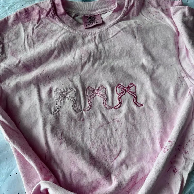 Embroidered Bow Tshirt, Summer Tshirt, Cute Embroidered Shirt, Cute Tshirts Hoodie, Sweatshirt | HypeCrazeTee.com