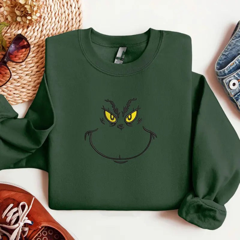 Embroidered Character Christmas Sweatshirt, Embroidery Smile Face T-shirt, Christmas Unisex Tee Hoodie | HypeCrazeTee.com