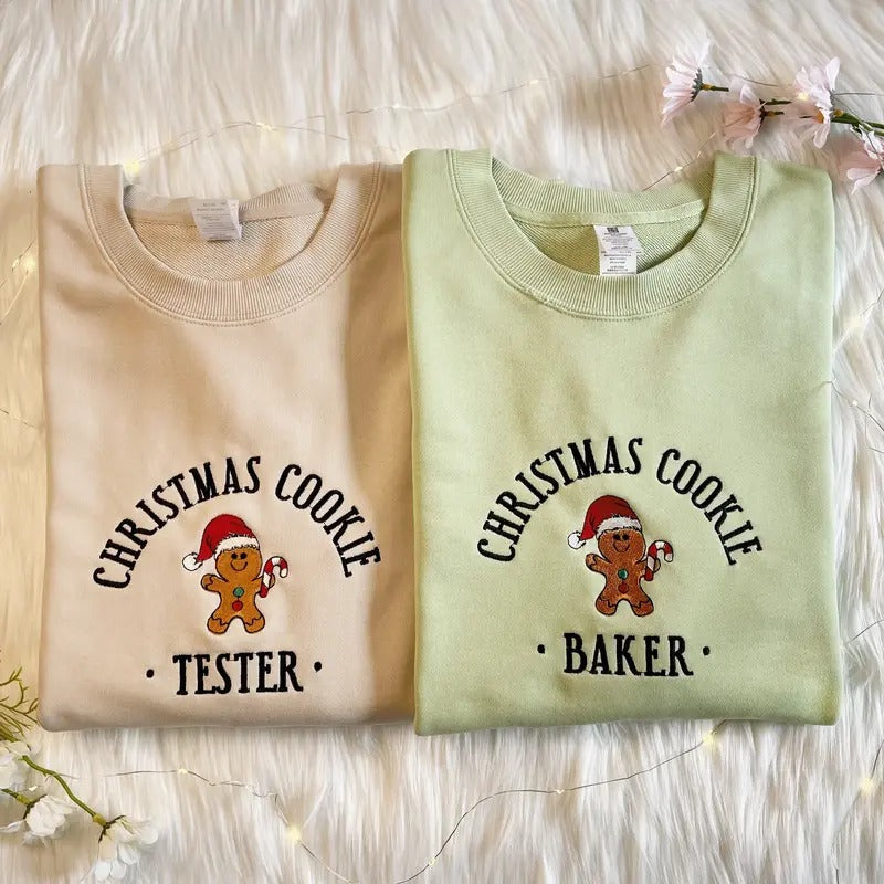 Embroidered Christmas Cookie Baker Gingerbread Sweatshirt - Unisex Loose Fit Pullover - Fabric T-Shirts, Hoodie