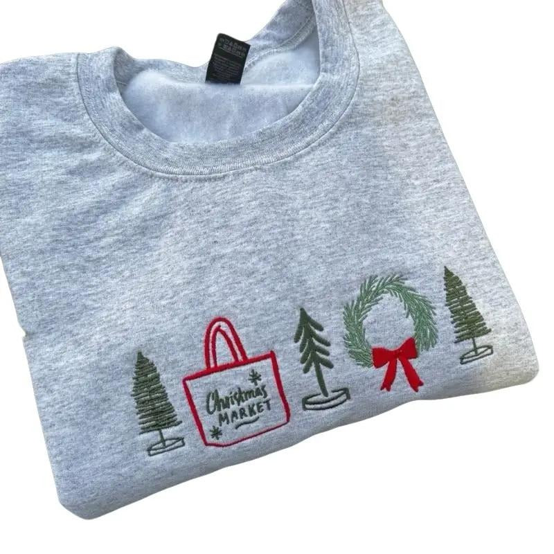 Embroidered Christmas Market Crewneck- Womenswear Sweatshirt T-Shirts, Hoodie | HypeCrazeTee.com