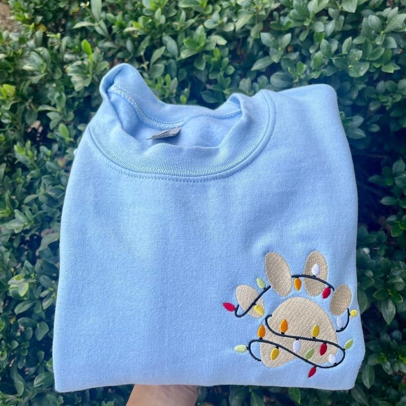 Embroidered Christmas Paw Sweatshirt, Christmas Sweatshirt, Dog Mom Sweatshirt T-Shirts, Hoodie | HypeCrazeTee.com