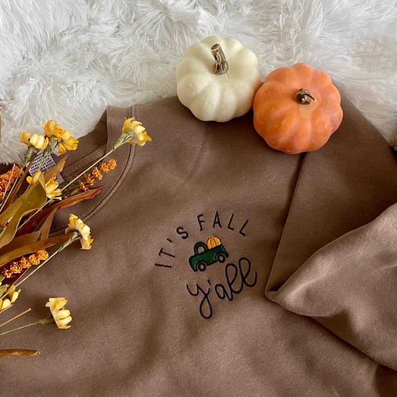 Embroidered Fall Sweatshirt, Hey Yall Sweatshirt T-Shirts, Hoodie | HypeCrazeTee.com