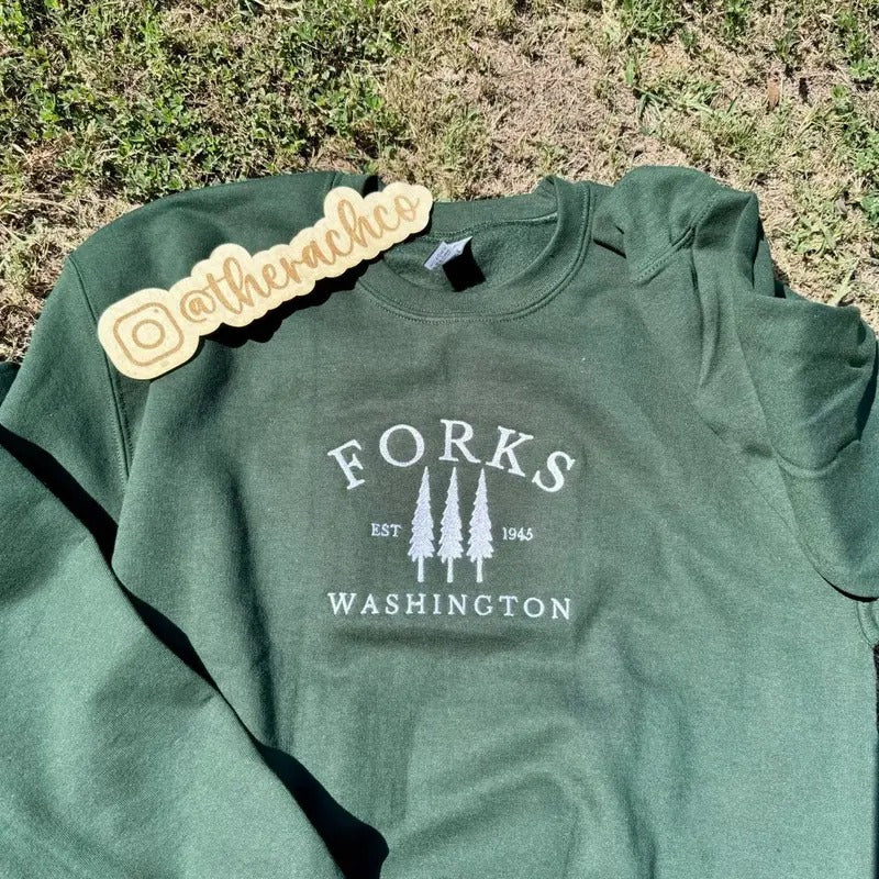 Embroidered Forks Sweatshirt, Twlight Inspired Sweatshirt, Embroidered Crewneck T-Shirts, Hoodie | HypeCrazeTee.com
