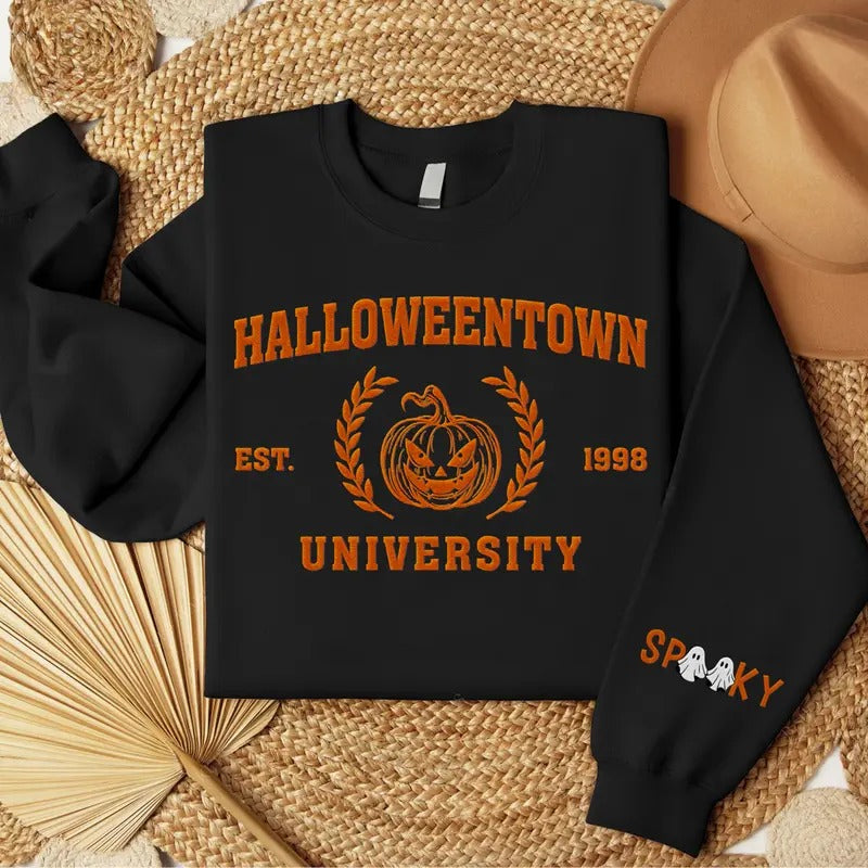 Embroidered Halloween Shirt, Halloweentown Sweatshirt, Embroidered Crewneck Pumpkin Shirt Hoodie | HypeCrazeTee.com