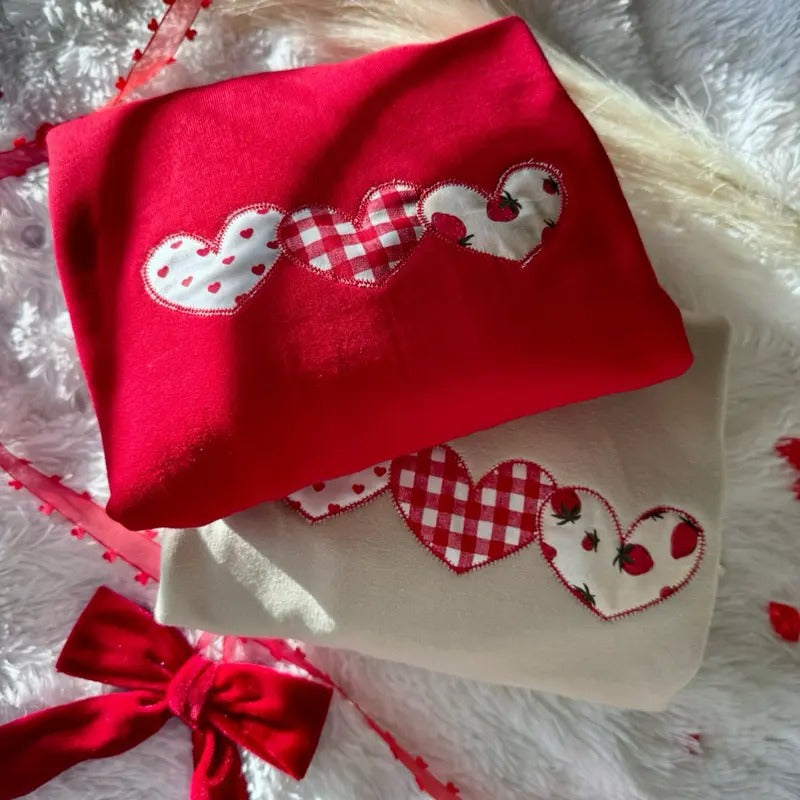 Embroidered Heart Applique, Valentines Day Sweatshirt T-Shirts, Hoodie | HypeCrazeTee.com