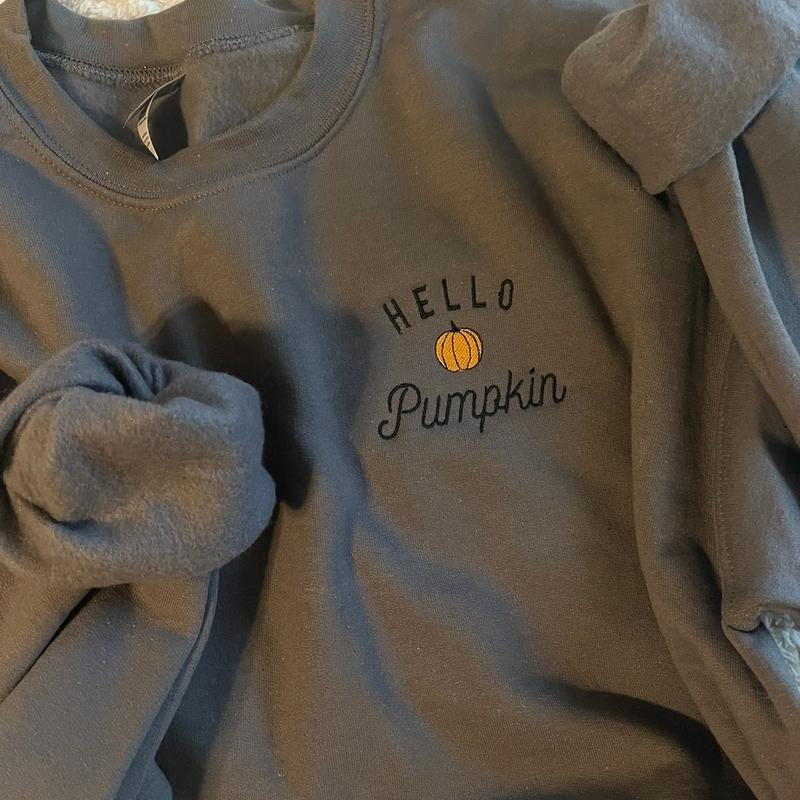 Embroidered Hello Pumpkin Sweatshirt T-Shirts, Hoodie | HypeCrazeTee.com