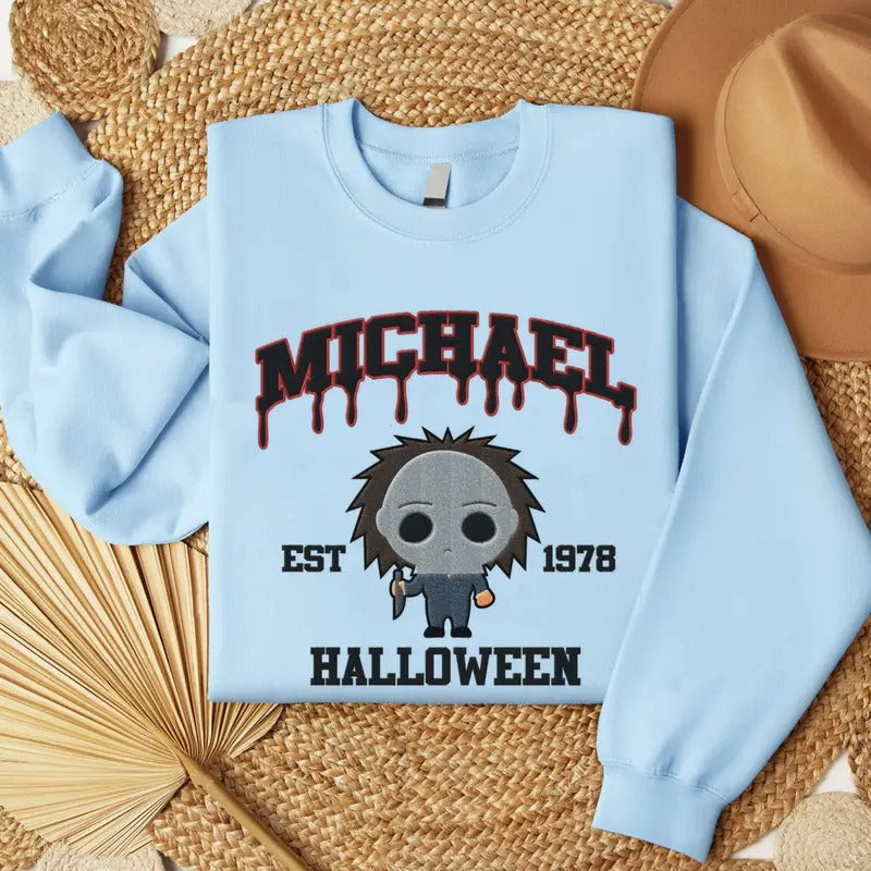 Embroidered Horror Michael Myers Halloween Sweatshirt, Horror Movie Embroidery Shirt Hoodie | HypeCrazeTee.com