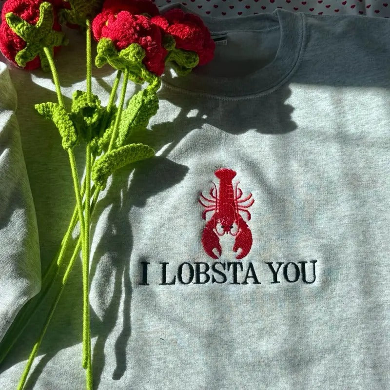 Embroidered Lobster Sweatshirt, Valentines Day Gift, Valentines Day Sweatshirt T-Shirts, Hoodie | HypeCrazeTee.com