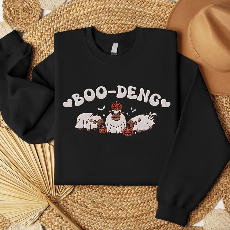 Embroidered Moo Deng T-shirt, Halloween Sweatshirt, Unisex Wear, Trendy Holiday Tee Hoodie | HypeCrazeTee.com