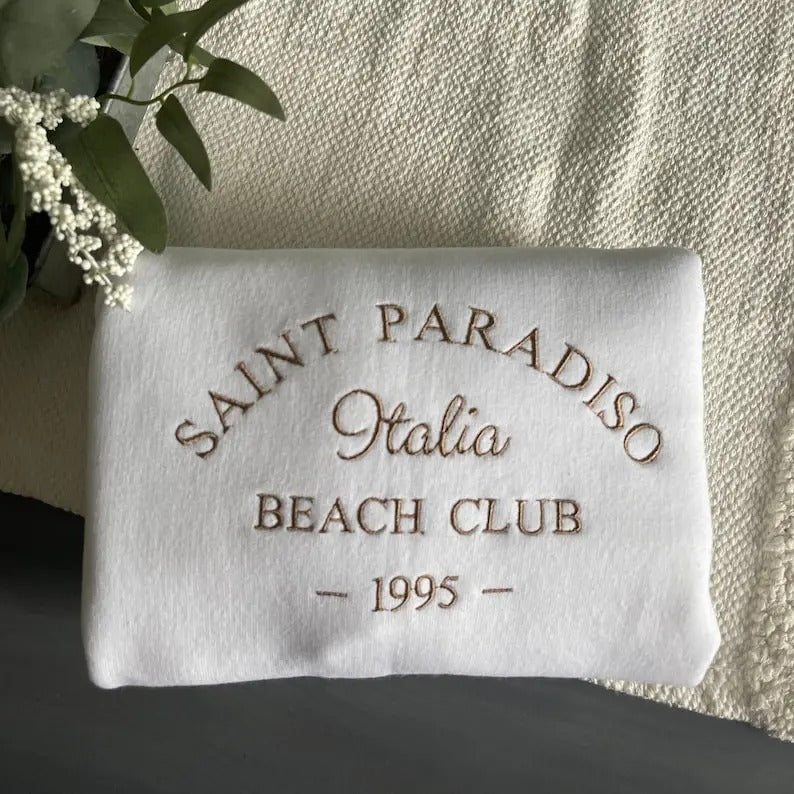 Embroidered Saint Paradiso Beach Club tshirt, Vacation Gift Ideas, Iconic style, Italy holiday, Italy Vacations...