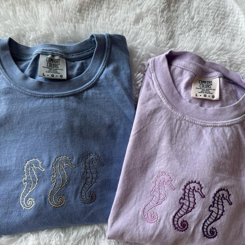 Embroidered Seahorse Tshirt, Summer Tshirt, Oversized Tshirt, Cute Summer Tshirt Hoodie, Sweatshirt | HypeCrazeTee.com