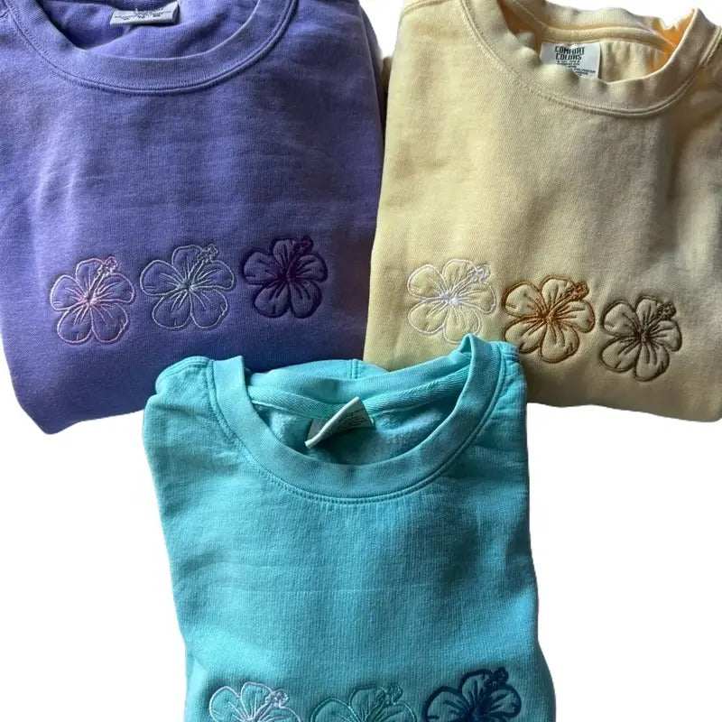 Embroidered Summer Sweatshirt, Cute Sweatshirt, Hibisscus Sweatshirt T-Shirts, Hoodie | HypeCrazeTee.com