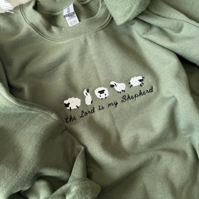 Embroidered Sweatshirt, The Lord Is My Shepherd, Christian Sweatshirt T-Shirts, Hoodie | HypeCrazeTee.com