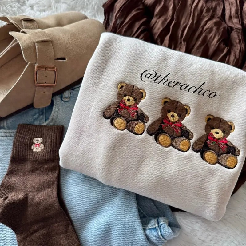 Embroidered Teddy Bear Sweatshirt, Teddy Bear Crewneck, Christmas Teddy Bear T-Shirts, Hoodie | HypeCrazeTee.com