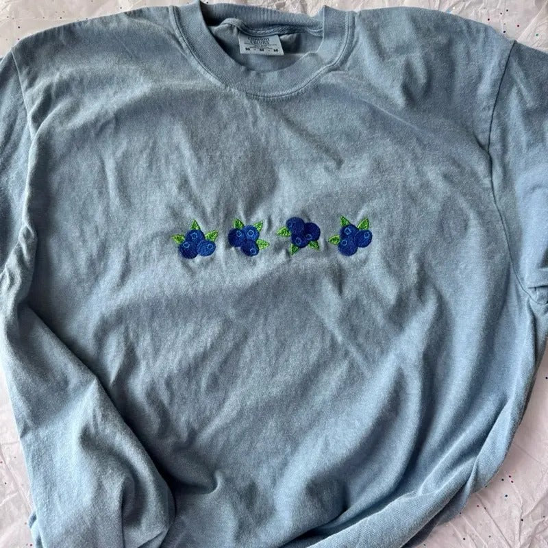 Embroidered Tshirt, Blueberry Tshirt, Cute Embroidered Shirt Hoodie, Sweatshirt | HypeCrazeTee.com