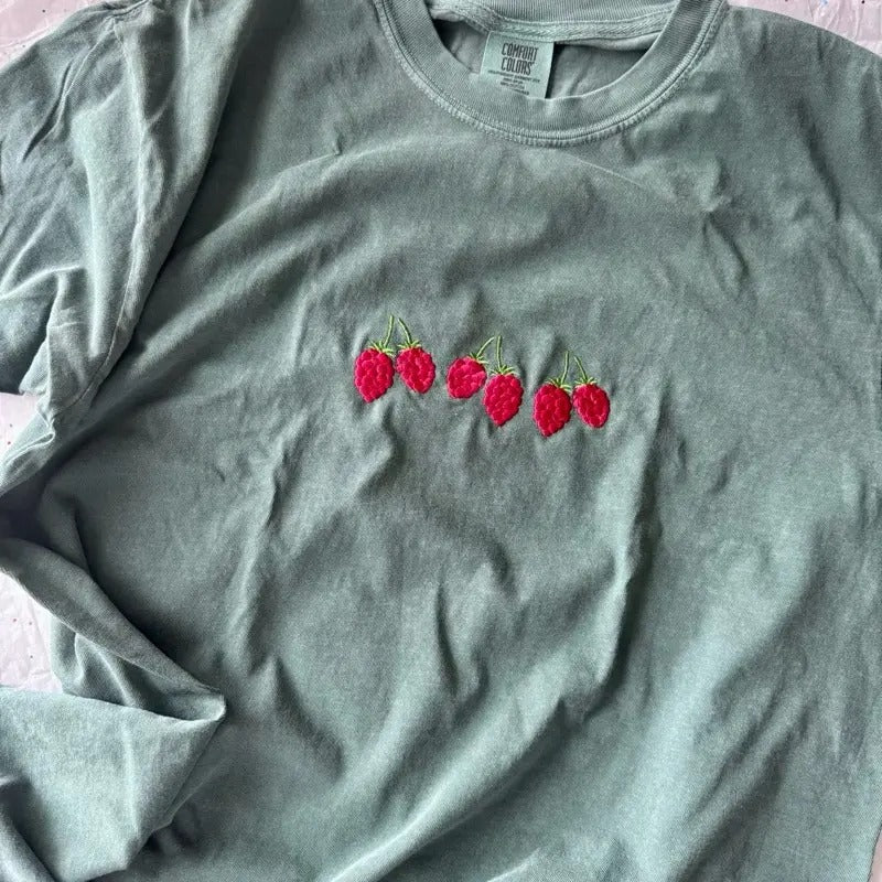 Embroidered Tshirt, Raspberry Tshirt, Cute Embroidered Shirt Hoodie, Sweatshirt | HypeCrazeTee.com