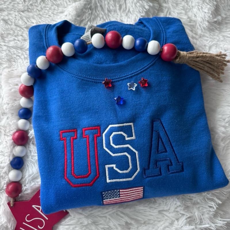Embroidered USA Sweatshirt, July 4th Sweatshirt, Patriotic Sweatshirt T-Shirts, Hoodie | HypeCrazeTee.com