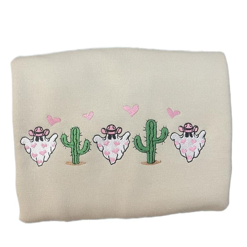 Embroidered cactus valentines ghost sweatshirt or tee Hoodie | HypeCrazeTee.com