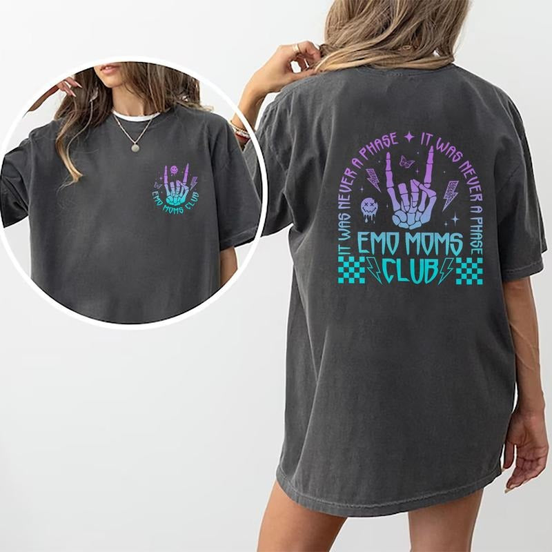 Emo Moms Club Shirt, Motherhood Rock Skeleton Printed T-shirt, Mama Shirt, Mom Life Shirt, Gifts For Mom, Soft Cotton...