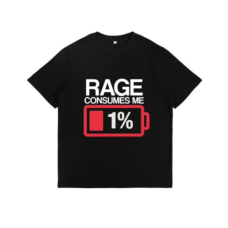 Emotional - Outburst T - Shirt with "RAGE CONSUMES ME 1%" Slogan and Battery Graphic Hoodie, Sweatshirt | HypeCrazeTee.com