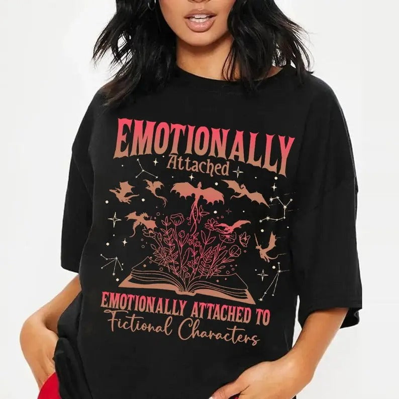 Emotionally Attached To Fictional Characters Shirt, Fourth Wing Dragon Rider, Retro Bookish Shirt, Dragon Lovers Hoodie,...