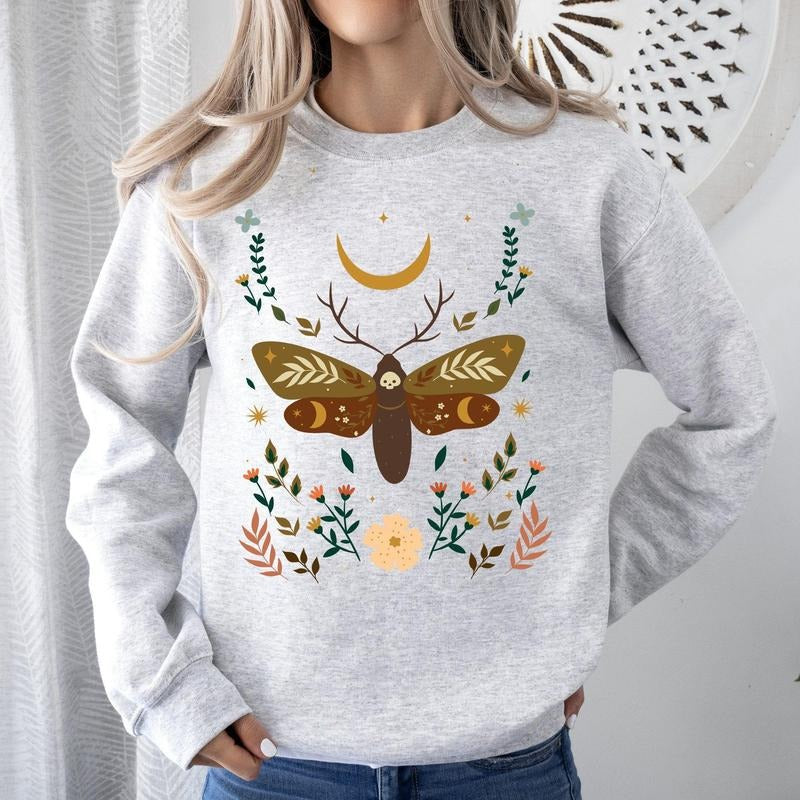 Enchanted Moth Garden, Floral Print Sweatshirt T-Shirts, Hoodie | HypeCrazeTee.com