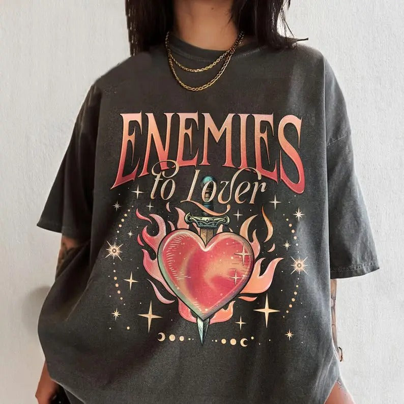 Enemies To Lovers T-Shirt, Romantasy T Shirt, Dark Romance Reader, Book Club Shirt, Gift For Book Lover Shortsleeve...