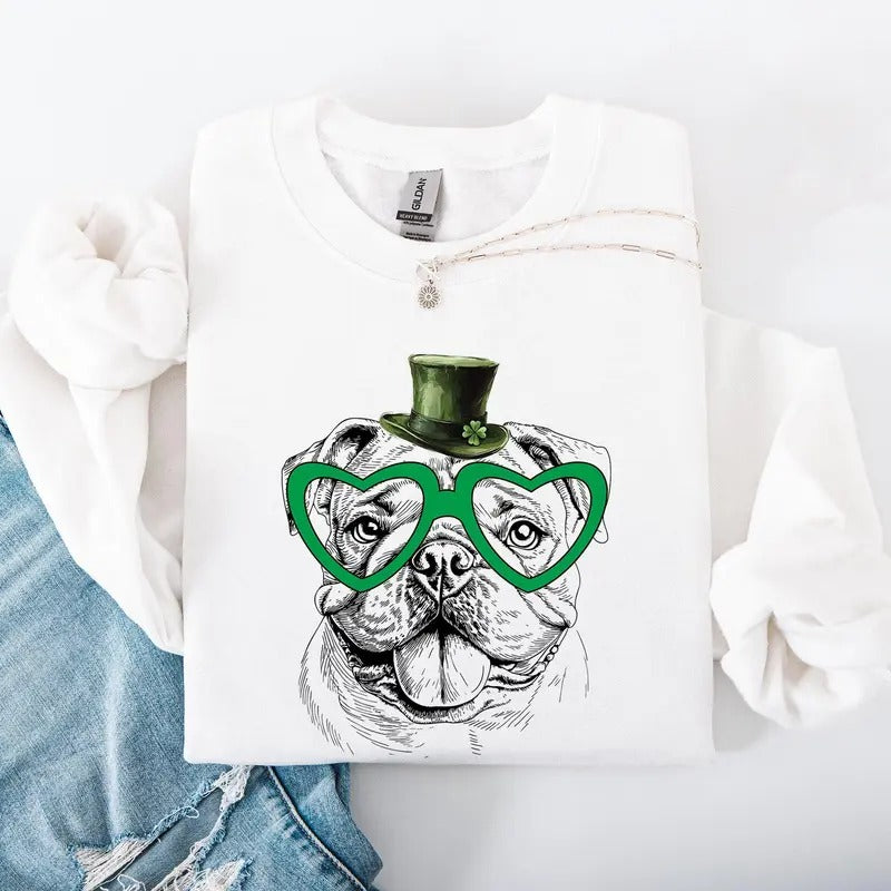 English Bulldog, Adorable Dog, St Patrick's Day, Lucky, Irish Sweatshirt, Crew Neck, Women's, Crewneck T-Shirts, Hoodie