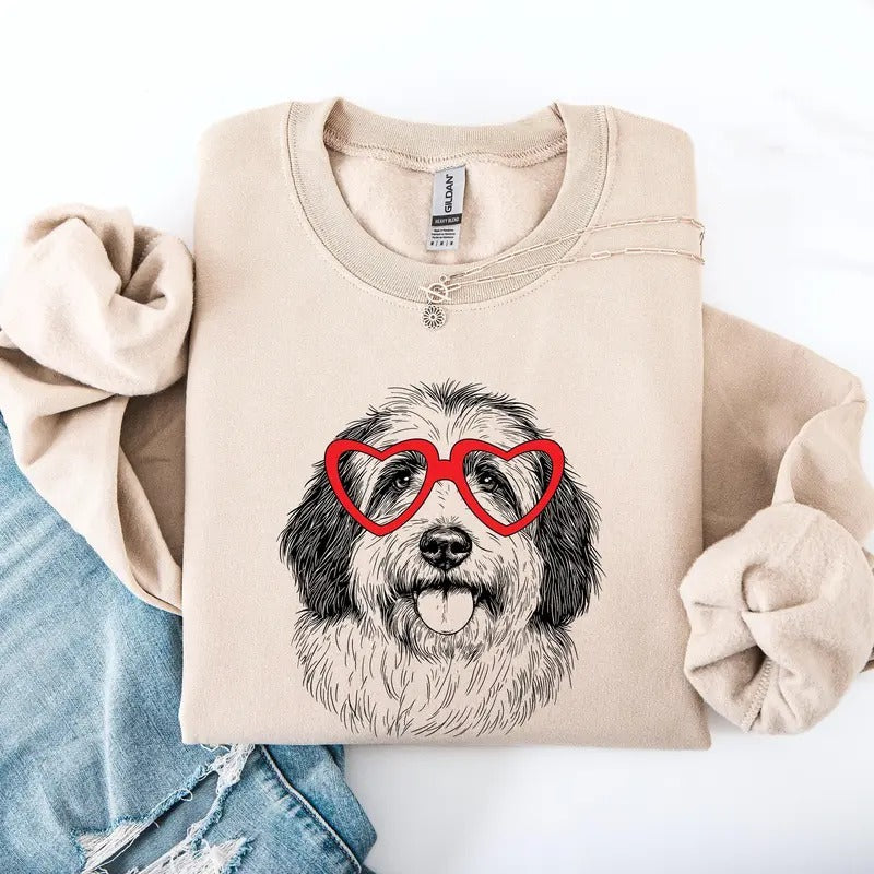 English Sheepdog, Pet, Dog Breed, Valentine's Sweatshirt, Crew Neck, Women's, Crewneck, Valentine's Day, Love, Heart,...