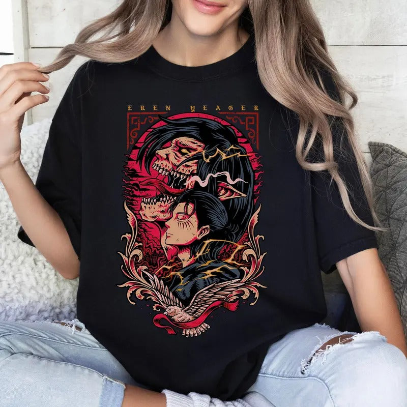 Eren Anime Tshirt Crewneck Hoodie Comfort Cotton Sweatshirt | HypeCrazeTee.com