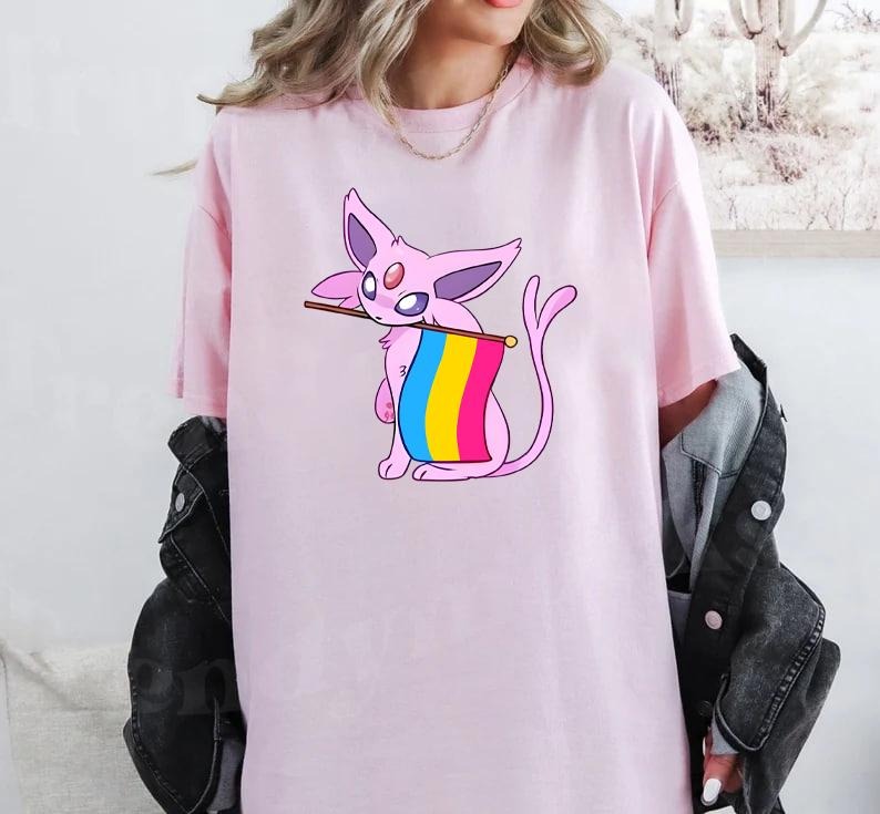 Espeon Pride Tee, Pansexual Flag Edition, Espeon Pansexual Flag T-Shirt, LGBTQ+, LGBT Hoodie, Sweatshirt | HypeCrazeTee.com