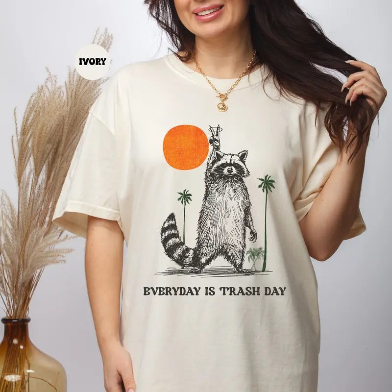 Everyday Is Trash Day Raccoon Tee, Retro Sunset T Shirt, Cool Vintage Style Raccoon Shirt, Vintage Shirt, Vintage...