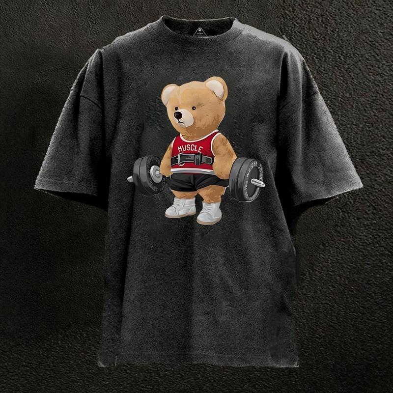 Exercise Bear Washed Graphic Tees Funny Japanese Cartoon Distressed Shirt 90s Vintage Streetwear Unisex Summer Gift...
