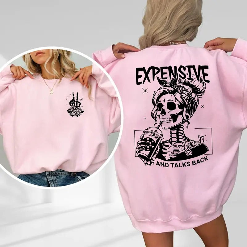 Expensive Difficult And Talks Back T Shirt, Trendy Front And Back Tshirt, Funny Women Shirt, Sarcastic Wife Shirt Cotton...