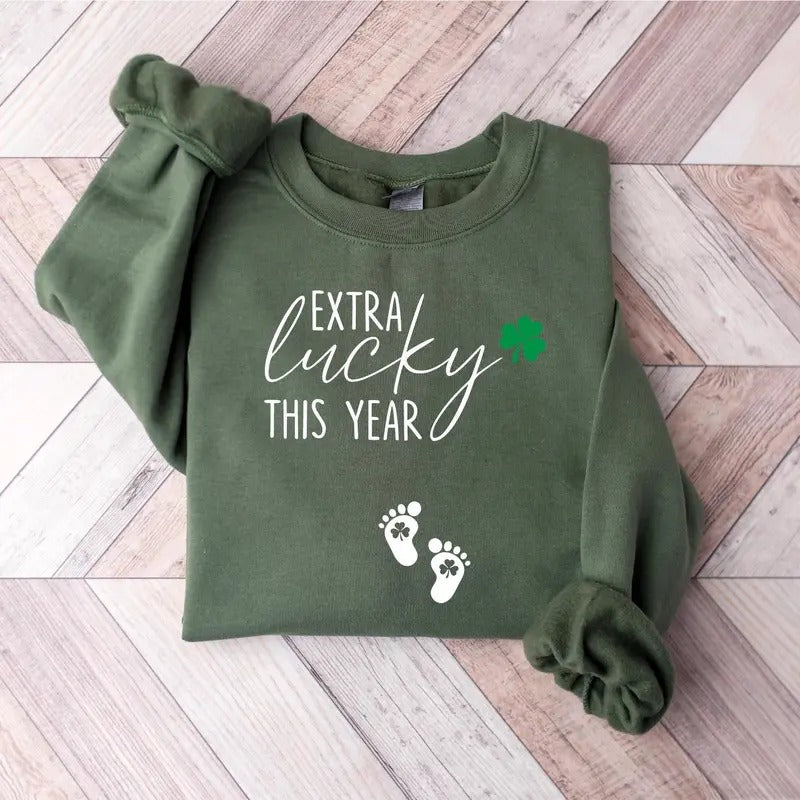 Extra Lucky This Year Sweatshirt, St Patrick's Day Pregnancy Reveal, Pregnancy Announcement Sweatshirt, Mom To Be...