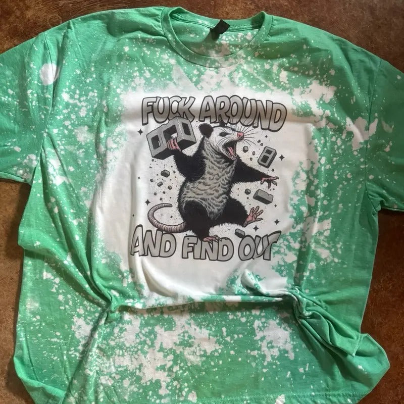F Around Find Out Opossum Bleached Shirt Gildan T-Shirts, Hoodie, Sweatshirt