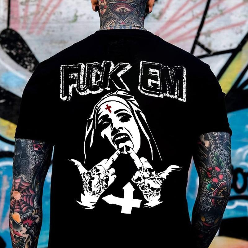 F*CK EM Defiant Nun Print Men's T-Shirt Hoodie, Sweatshirt | HypeCrazeTee.com