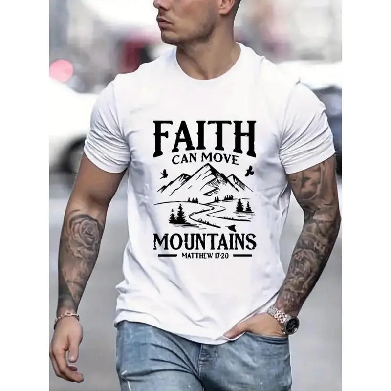 FAITH MOUNTAINS Graphic T-Shirt for Men - Bold Print, Lightweight & Breathable, Casual Crew Neck Tee