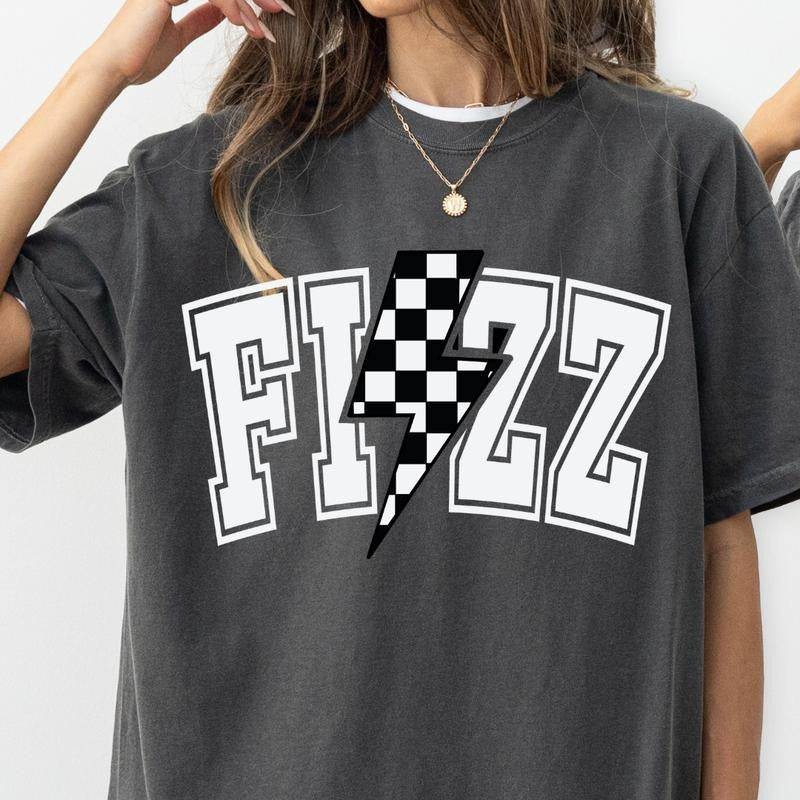 FIZZ BOLT CHECKERED SHIRT COMFORT COLORS CASUAL COTTON MOMS Fabric Top Womenswear T-Shirts, Hoodie, Sweatshirt