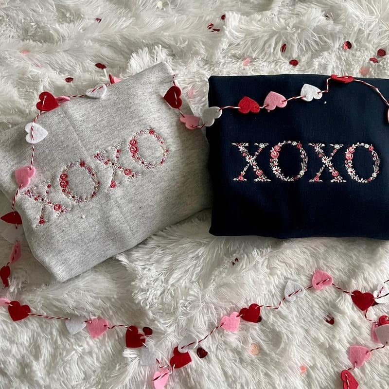 FLORAL XOXO SWEATSHIRT VALENTINE DAY SWEATSHIRT EMBROIDERED SWEATSHIRT T-Shirts, Hoodie | HypeCrazeTee.com