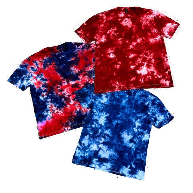 FREEDOM Red White Blue Hand Dyed Tie Dye T-Shirt Casual 100% Cotton True to Size Summer Casual Short Sleeve Crew Neck