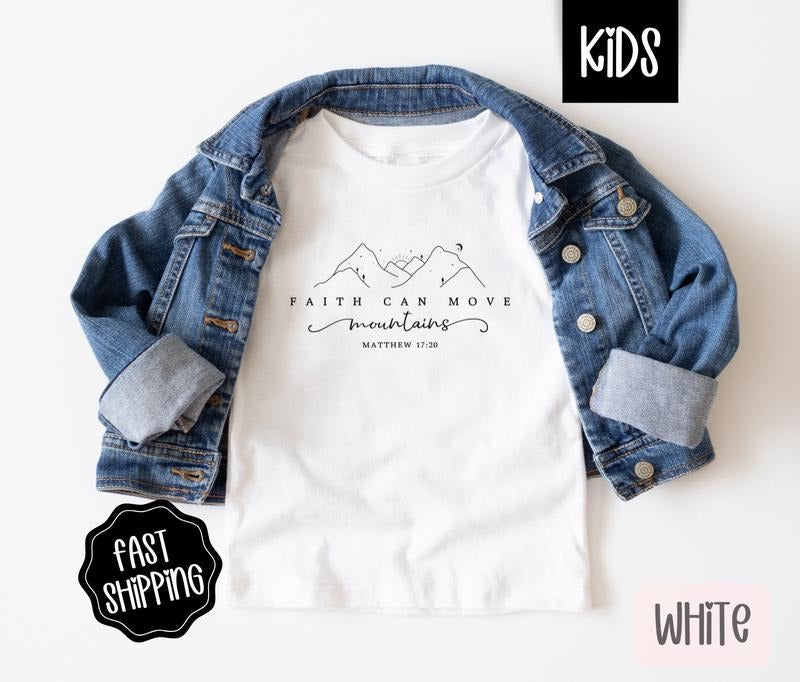 Faith Can Move Mountains Kids Shirt - Religious Children's Tshirt - Youth Tee Gildan Hoodie, Sweatshirt | HypeCrazeTee.com