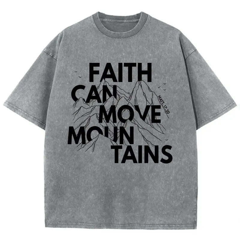 Faith Can Move Mountains Unisex Washed T-Shirt, Christian t shirts, Vintage 90s Graphic Tee Gift Cotton Top Womenswear,...