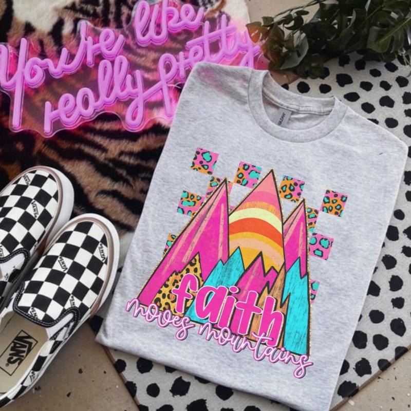 Faith Can Move Mountains with Checkered Ash Grey T-Shirt - Bleached - Gildan - Unisex Hoodie, Sweatshirt | HypeCrazeTee.com