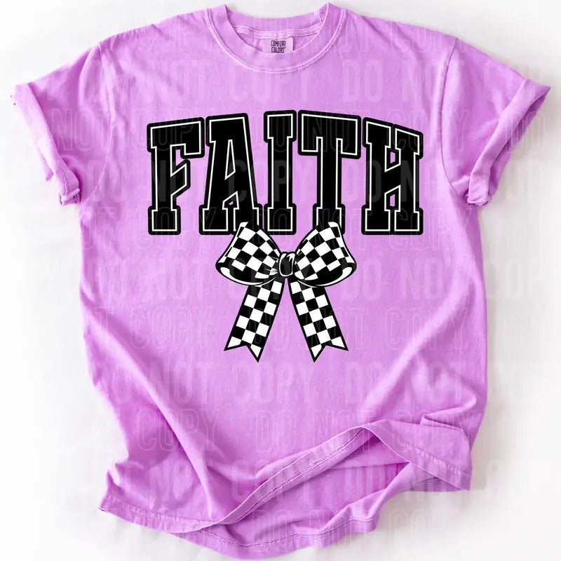 Faith Checkered Bow DTF Transfers - THIS IS NOT A SHIRT Hoodie, Sweatshirt | HypeCrazeTee.com