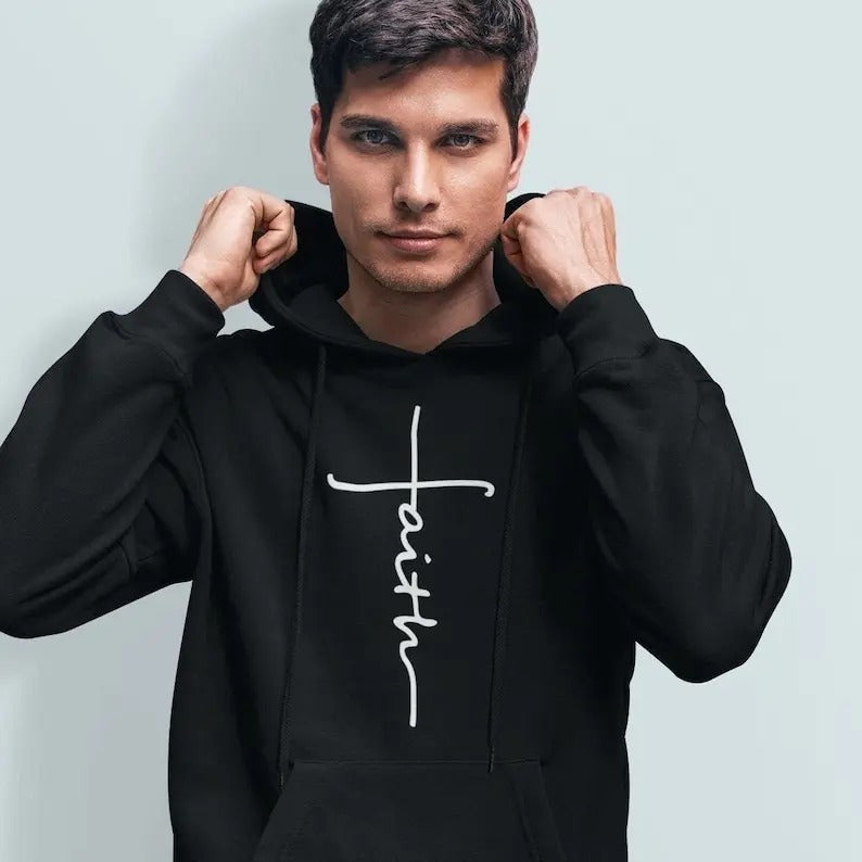 Faith Hoodie Jesus Christian Vertical Cross Christianity Faith Religion Church Religious Faith Adults Youth Jumper...