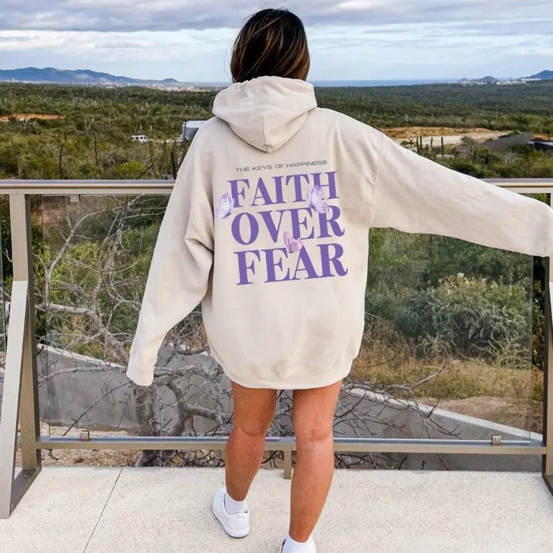 Faith Over Fear Christian Hoodie for Women Trendy Religious Streetwear Oversized Sweatshirt Bible Verse Aesthetic Y2K ...