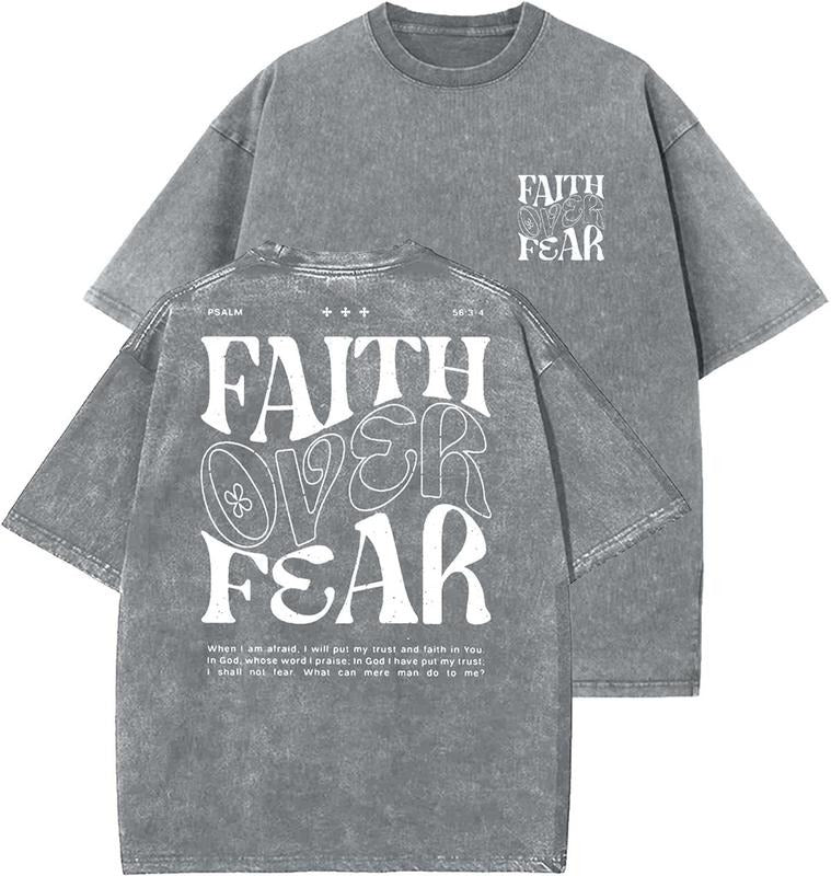 Faith Over Fear Washed Christian Vintage 90s Top Womenswear Cotton Mineral Color T-Shirts, Hoodie, Sweatshirt