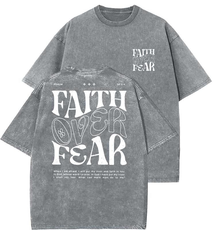 Faith Over Fear Unisex Washed T-Shirt, Christian t shirts, Vintage 90s Graphic Tee, Gift Top Womenswear Cotton Mineral...